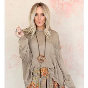 Three Bird Next billowy day sweater in taupe